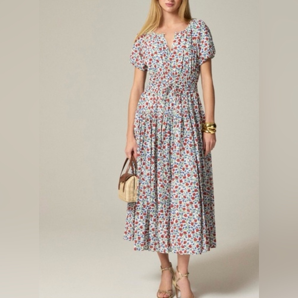 J. Crew Elena puff-sleeve dress in floral crepe de chine
